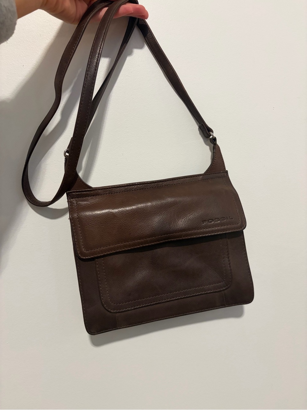 Fossil Dark Brown Leather Messenger Crossbody